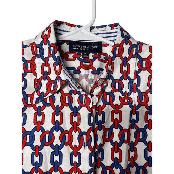 Jones New York Petite Small Womens Long Sleeve Button-Up Shirt Chain Link Print - Picture 9 of 13